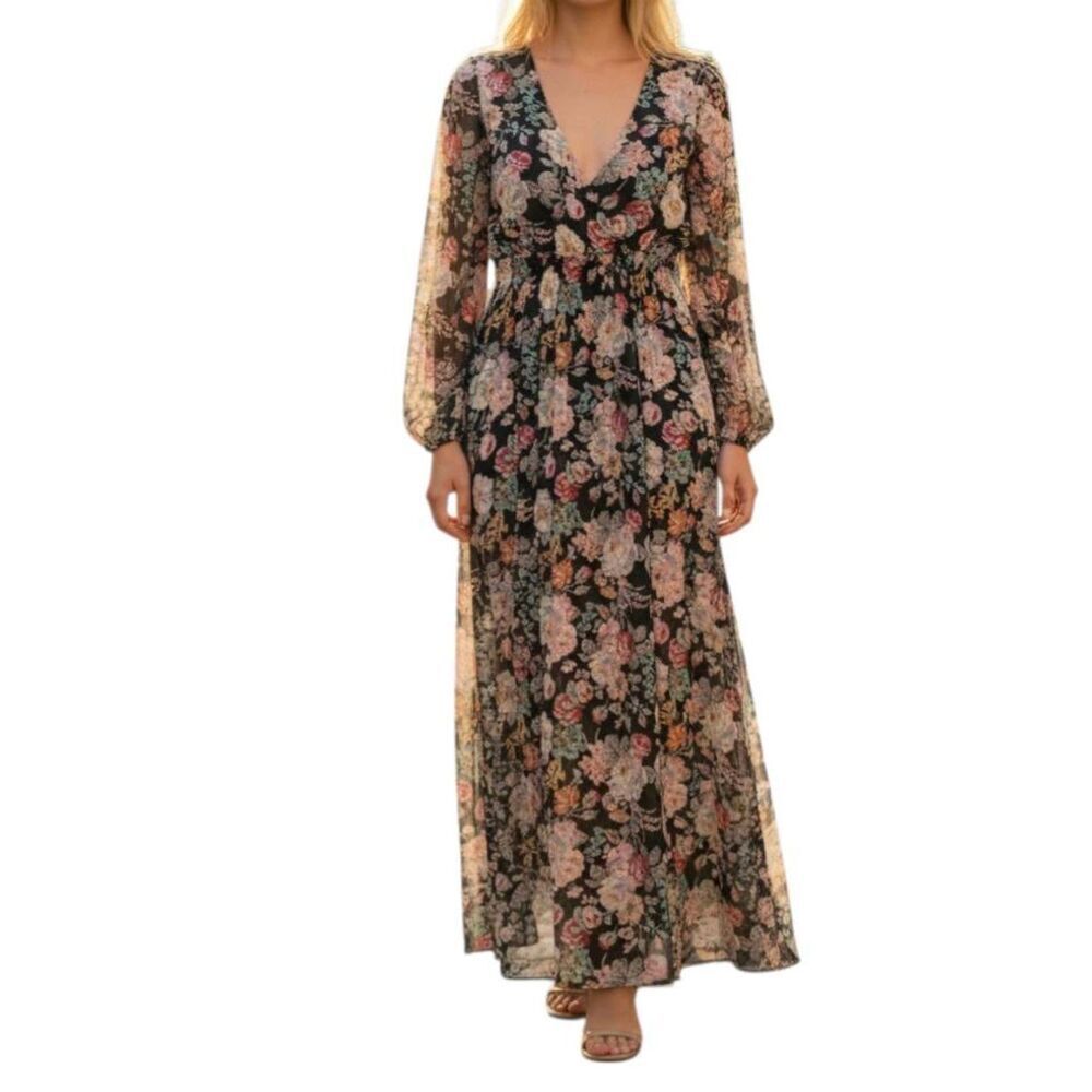 NWOT GLAMOROUS Flowy Floral Chiffon Maxi Dress Size XS